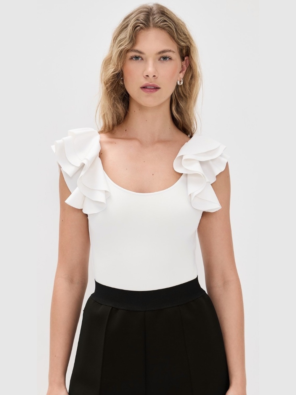 Alice + Olivia White Tawny Ruffle Sleeve Bodysuit Sz S MSRP $295 NEW